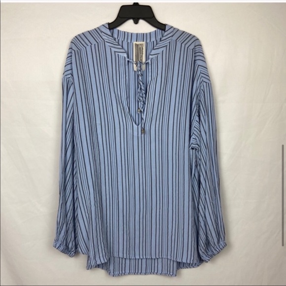 Free People Blue Striped Oversized Tunic Top - Picture 5 of 8